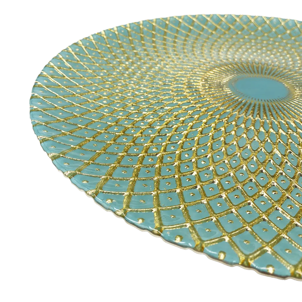 Mandala - Glass Charger Plate in Gold Teal (Item # 0230)
