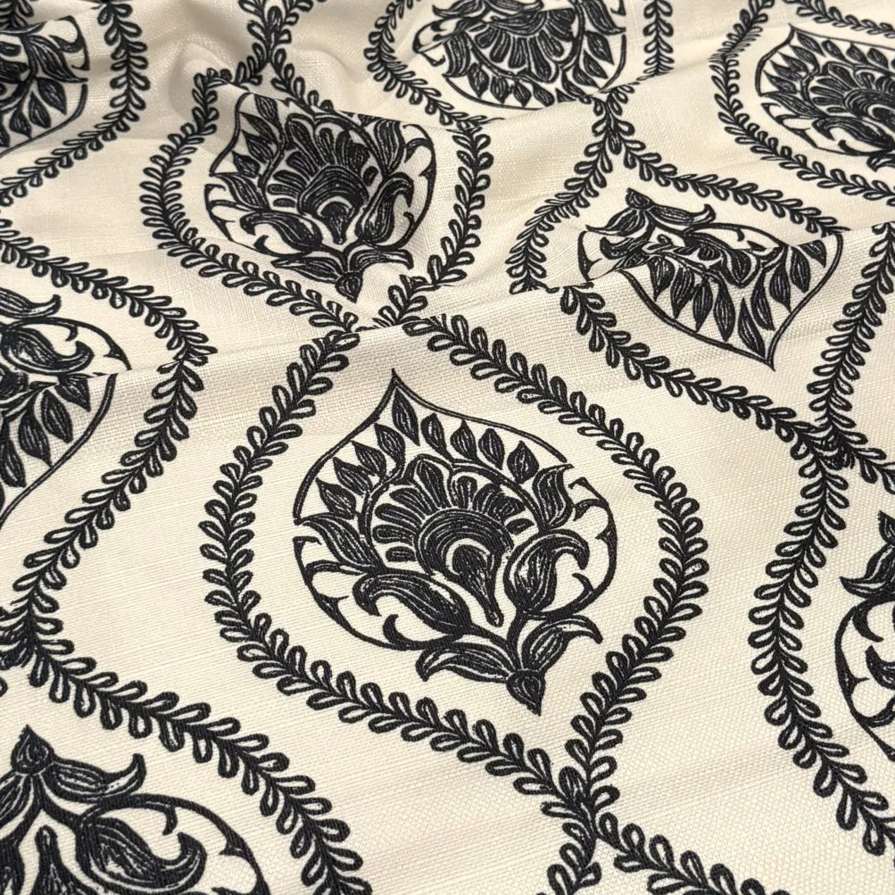 Mayfair (Slub Print) Table Runner in Black / Taupe