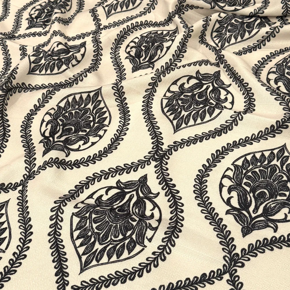 Mayfair (Slub Print) Table Runner in Black / Taupe