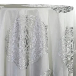 Medallion Jacquard Sheer Table Linen in Silver