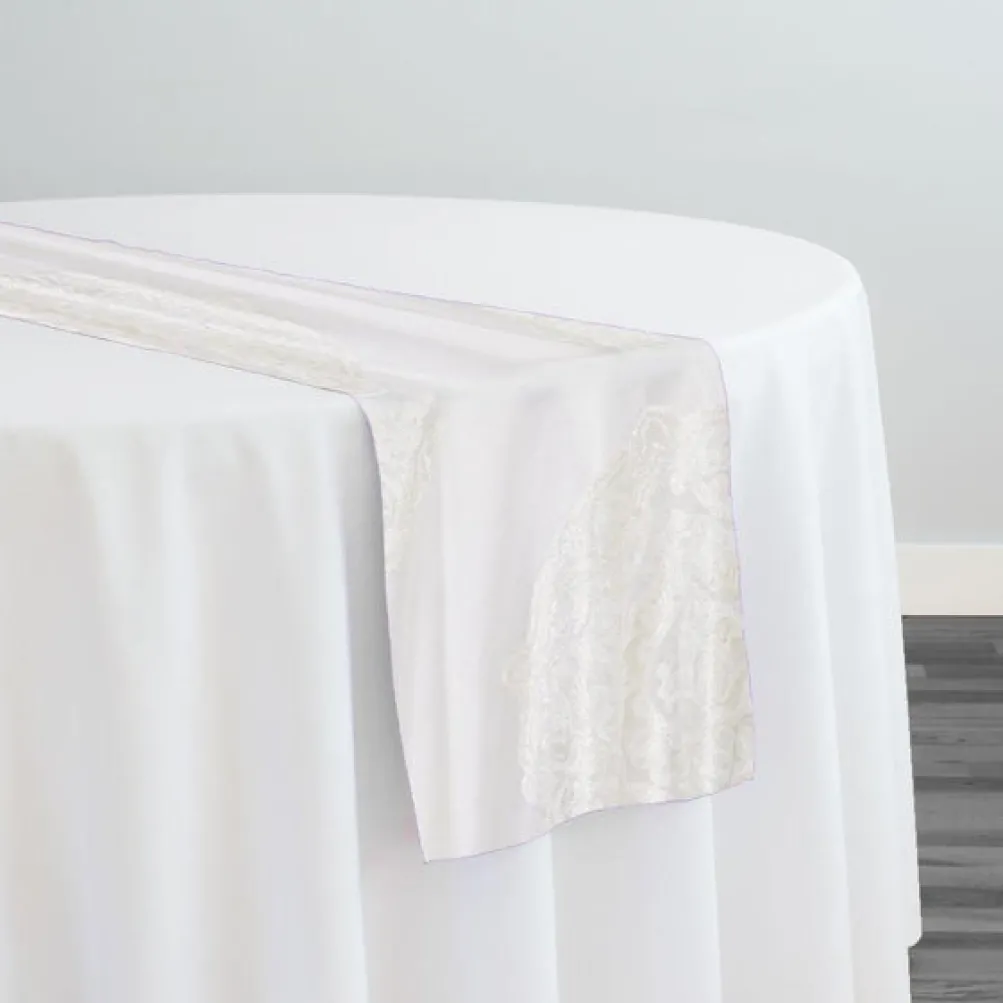 Medallion Jacquard Sheer Table Runner in Ivory