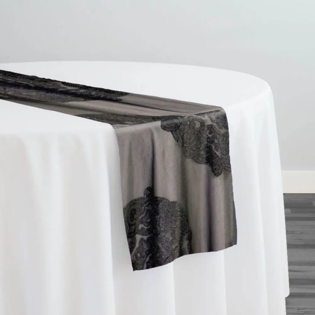 Medallion Jacquard Sheer Table Runner in Black