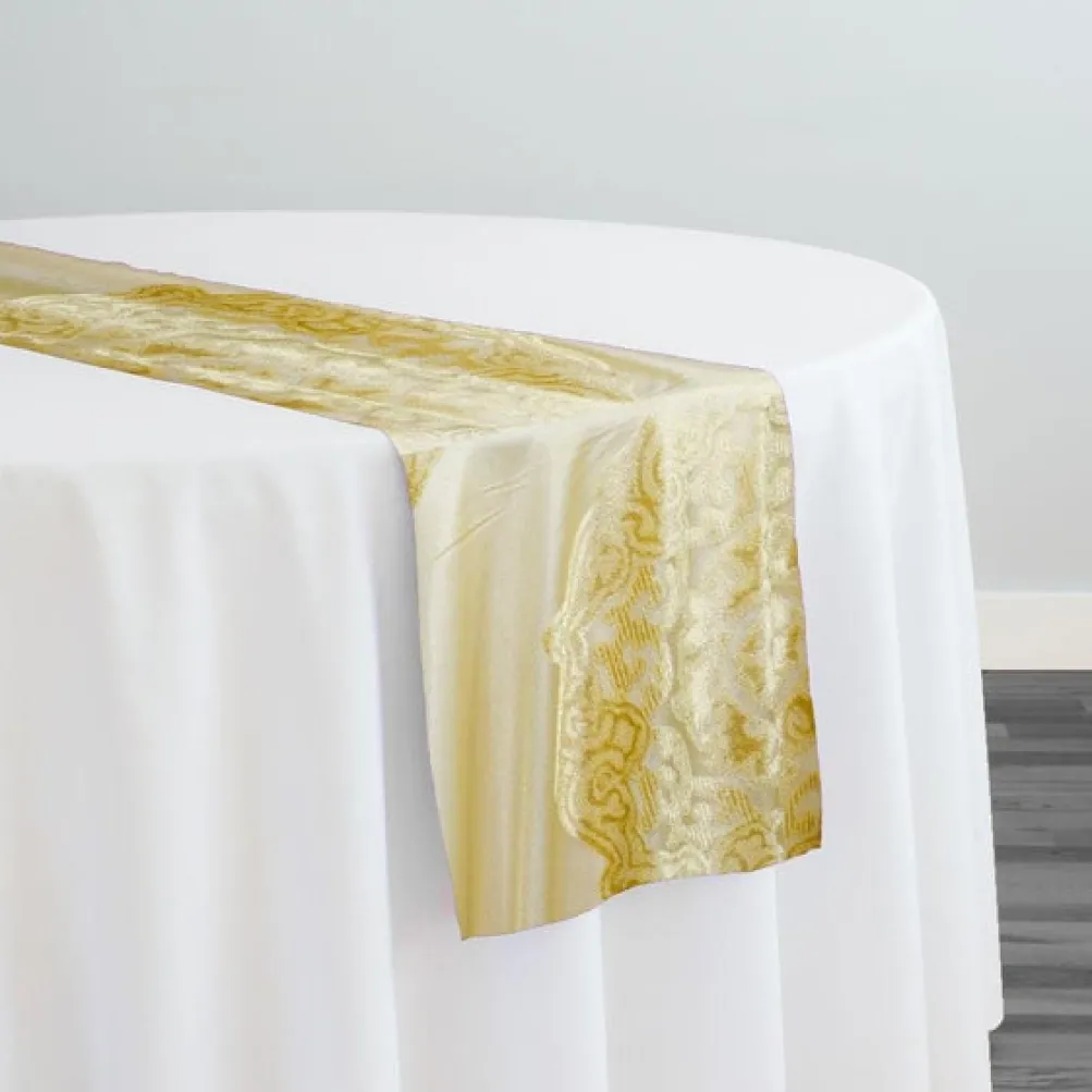 Medallion Jacquard Sheer Table Runner in Gold