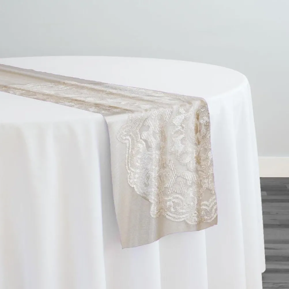Medallion Jacquard Sheer Table Runner in Champagne