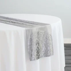 Medallion Jacquard Sheer Table Runner in Silver