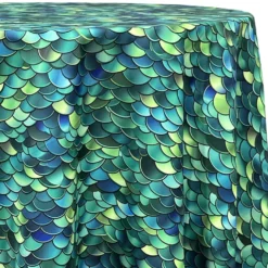 Mermaid (Poly Print) Table Linen in Emerald