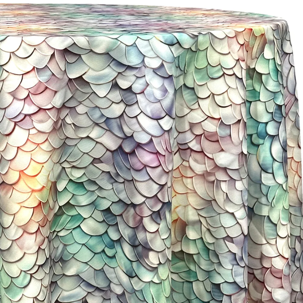 Mermaid (Poly Print) Table Linen in Pearl