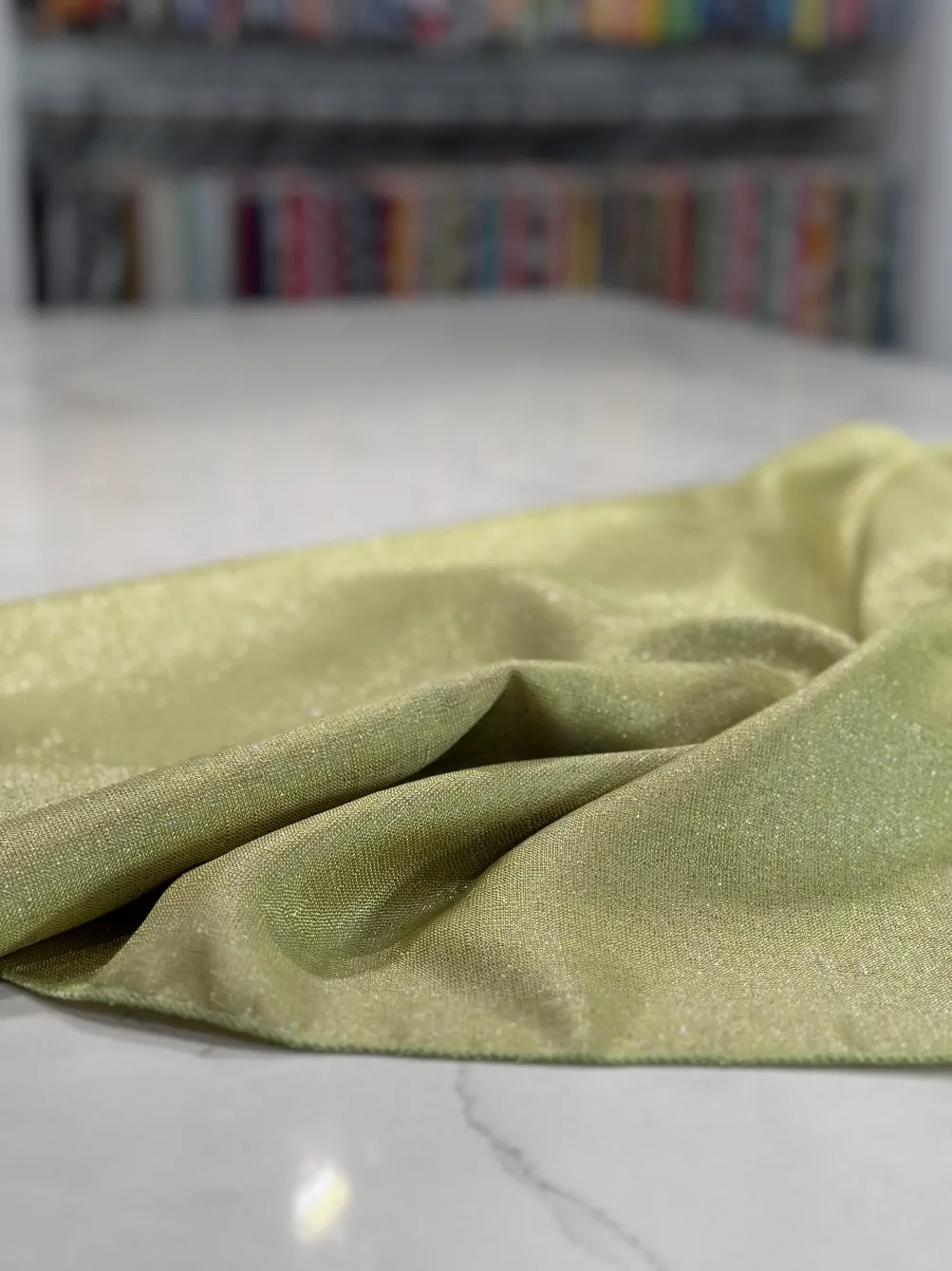 Metallic Burlap Table Linen in Sage/Silver