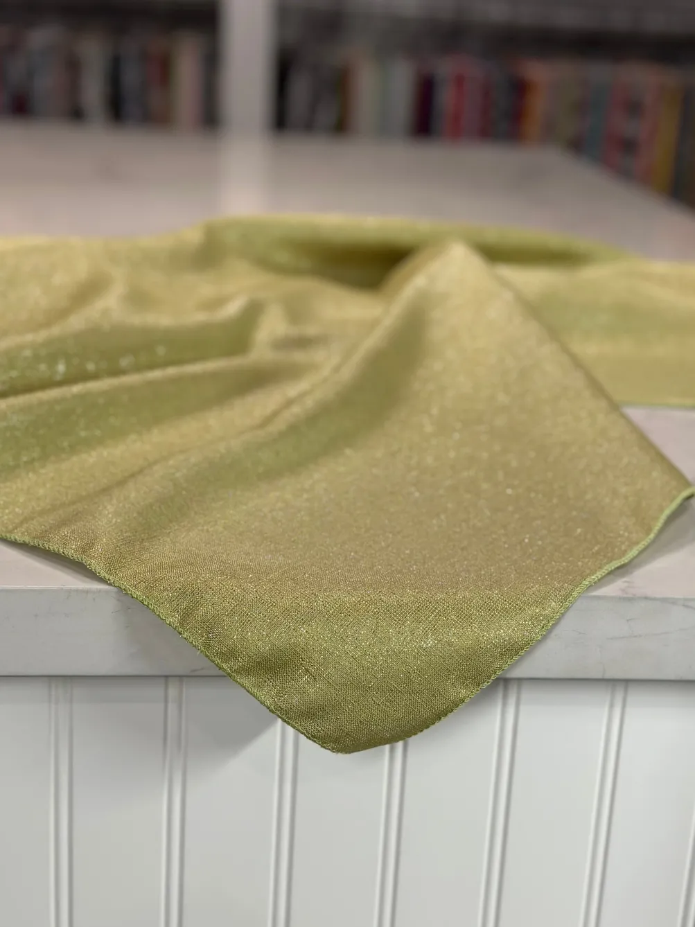 Metallic Burlap Table Linen in Sage/Silver