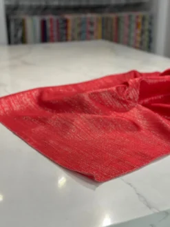 Metallic Burlap Table Linen in Red/Silver
