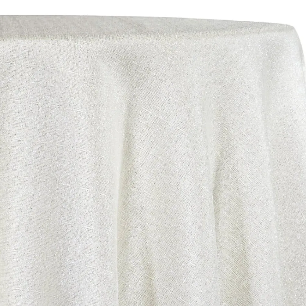 Metallic Burlap Table Linen in White/Silver