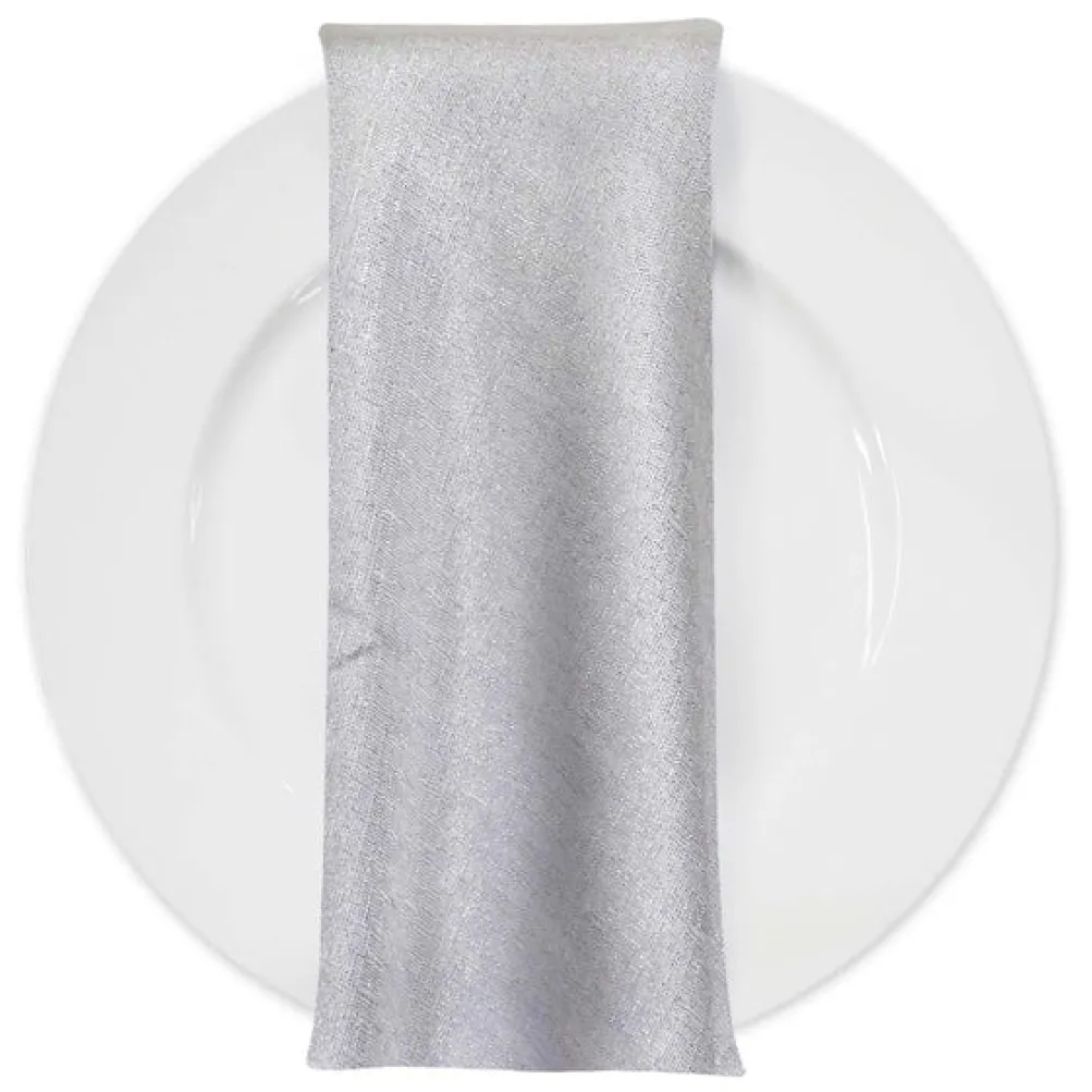 Metallic Burlap Table Napkins in Silver/Silver