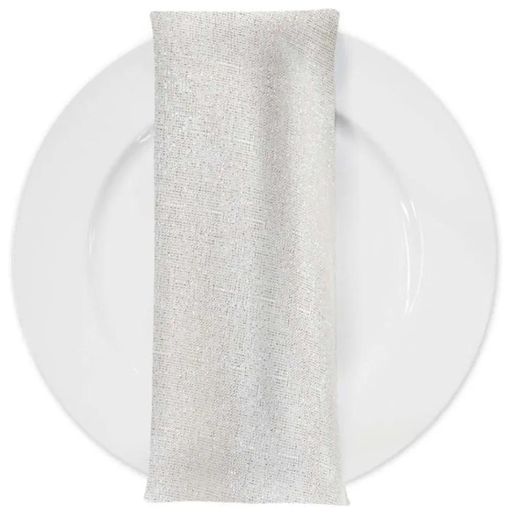 Metallic Burlap Table Napkins in White/Silver