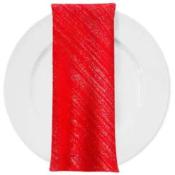 Metallic Burlap Table Napkins in Red/Silver