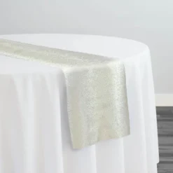 Metallic Burlap Table Runner in Ivory/Gold