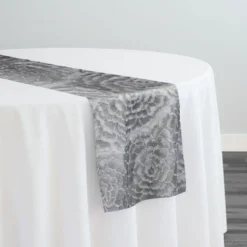 Metallic Rose Table Runner in Silver