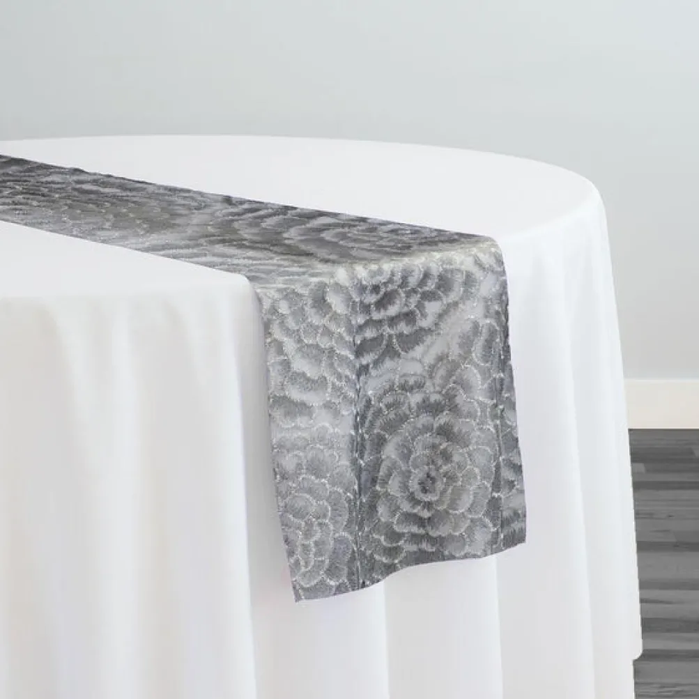 Metallic Rose Table Runner in Silver