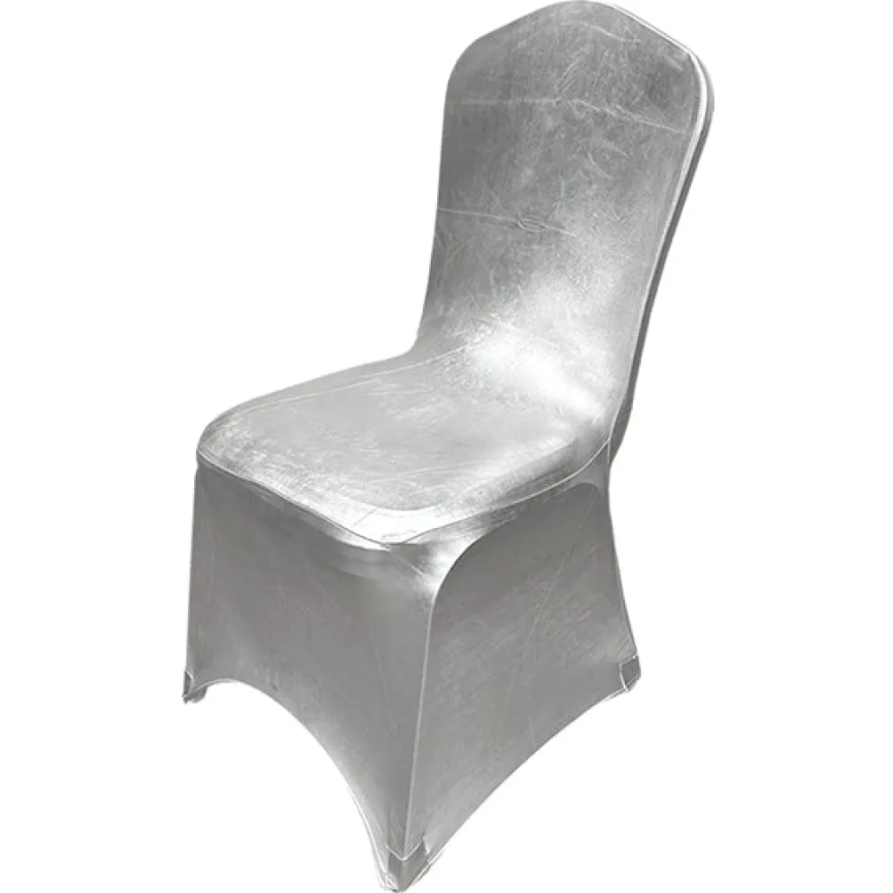 Metallic Spandex Banquet Chair Cover in Silver