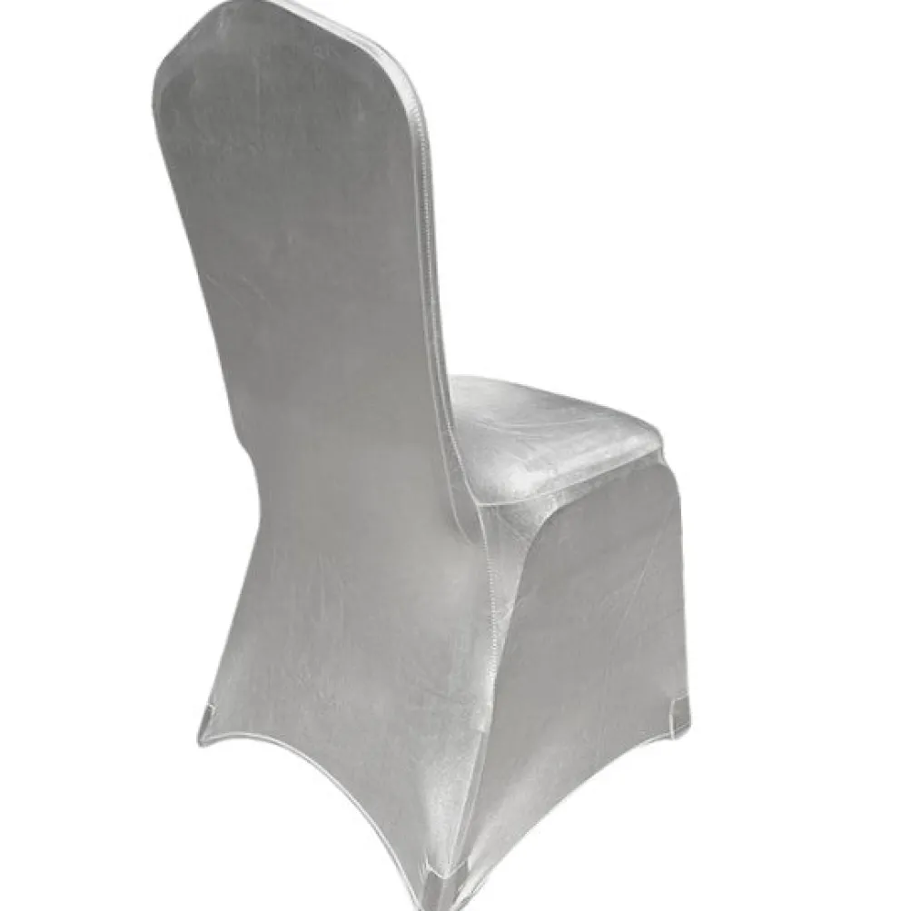 Metallic Spandex Banquet Chair Cover in Silver