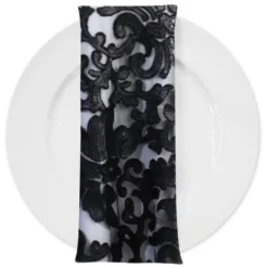 Milan Lace (w/ Poly Lining) Table Napkin in Black