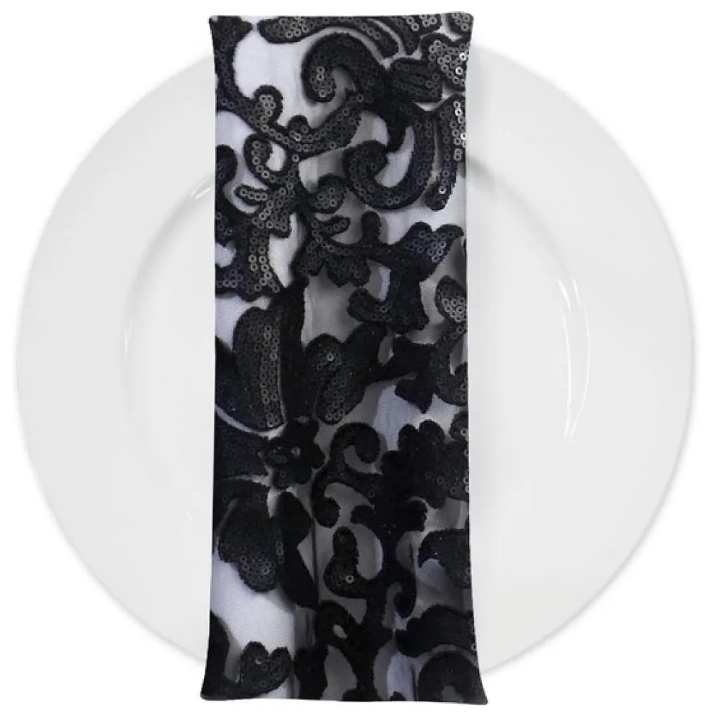 Milan Lace (w/ Poly Lining) Table Napkin in Black