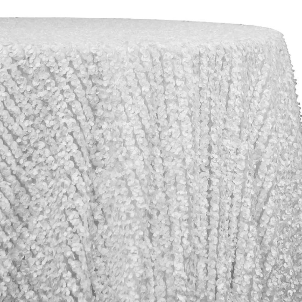 Mini Petals On Mesh Table Linen in White