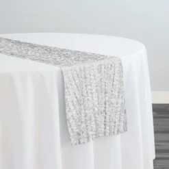 Mini Petals On Mesh Table Runner in White