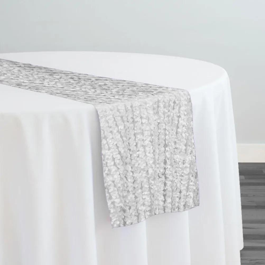 Mini Petals On Mesh Table Runner in White