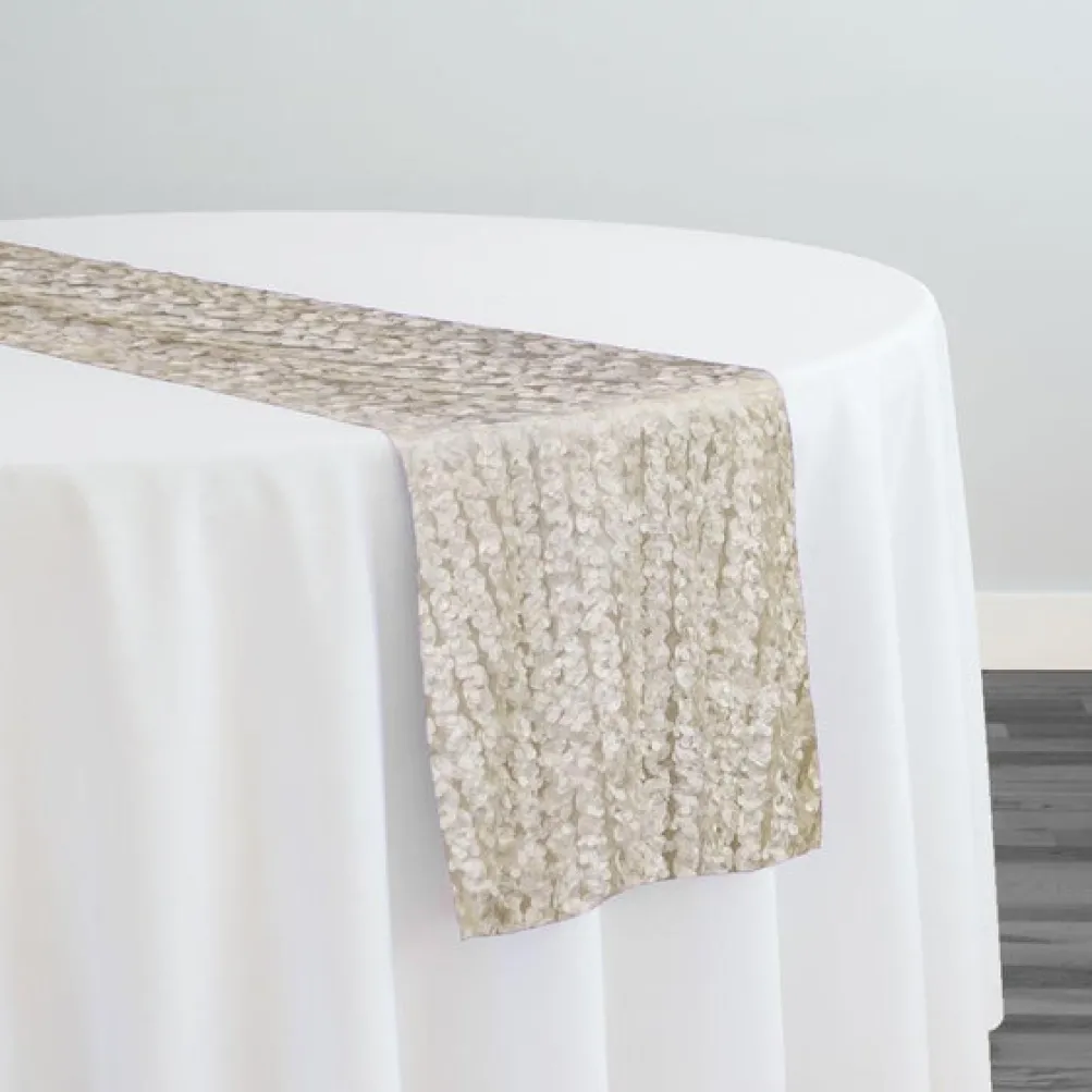 Mini Petals On Mesh Table Runner in Ivory