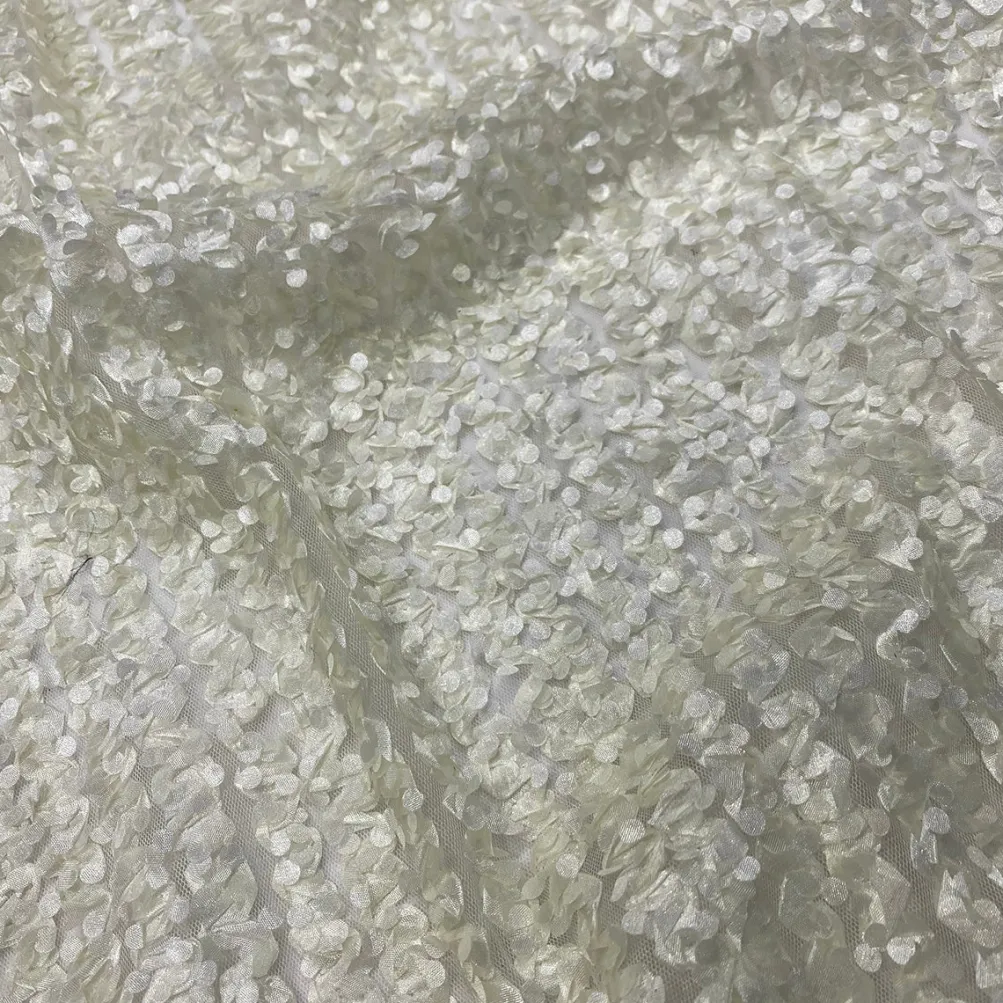 Mini Petals On Mesh Table Runner in Ivory