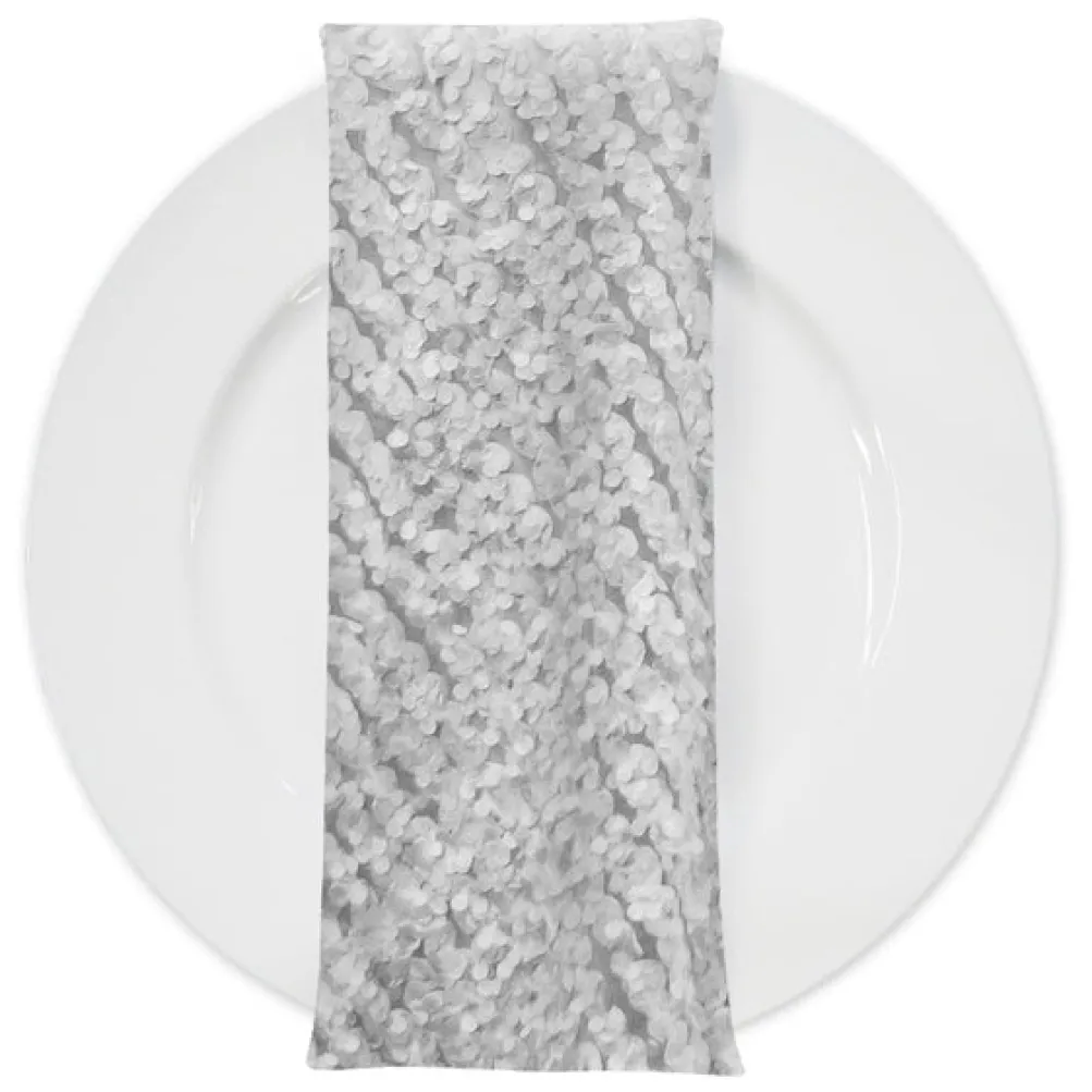 Mini Petals On Mesh (w/ Poly Lining) Table Napkin in White