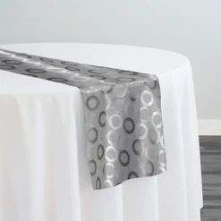 Mosaic Jacquard (Reversible) Table Runner in Ivory and Silver