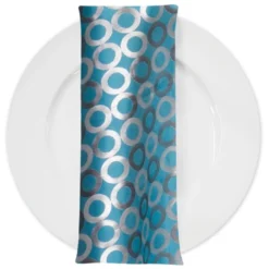 Mosaic Jacquard (Reversible) Table Napkin in Turquoise and Silver