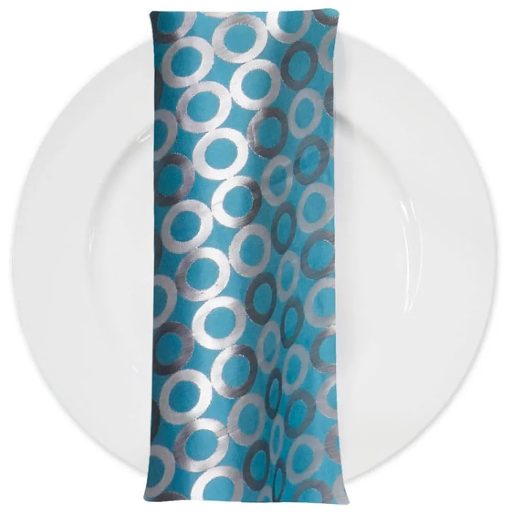 Mosaic Jacquard (Reversible) Table Napkin in Turquoise and Silver