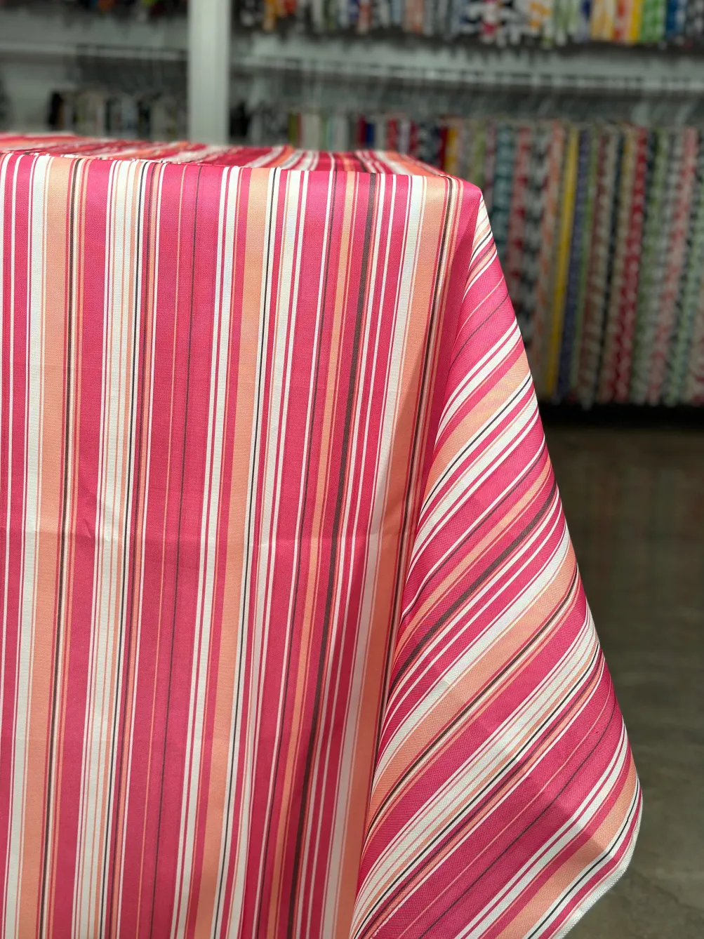 Multi-Color Stripe Table Linen in Bubblegum