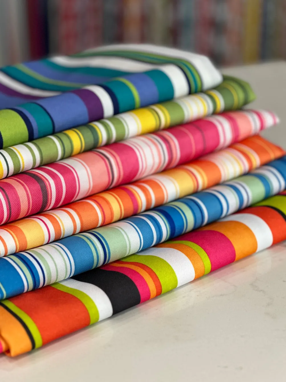 Multi-Color Stripe Table Linen in Bubblegum