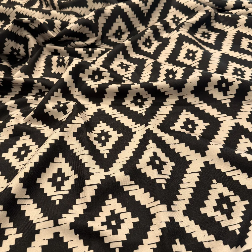 Onyx (Poly Print) Table Linen in Black / Taupe