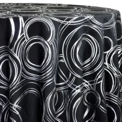 Orbit (Metallic Print) Table Linen in Black and Silver