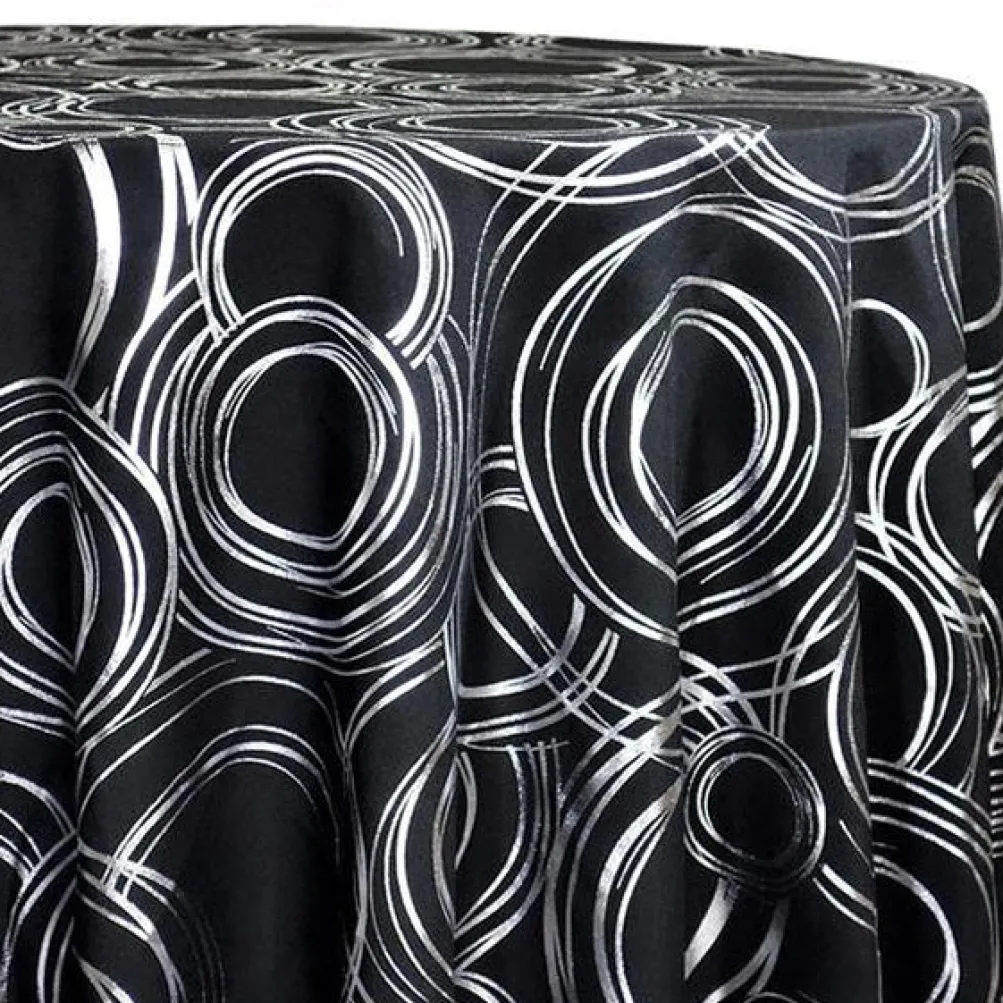 Orbit (Metallic Print) Table Linen in Black and Silver