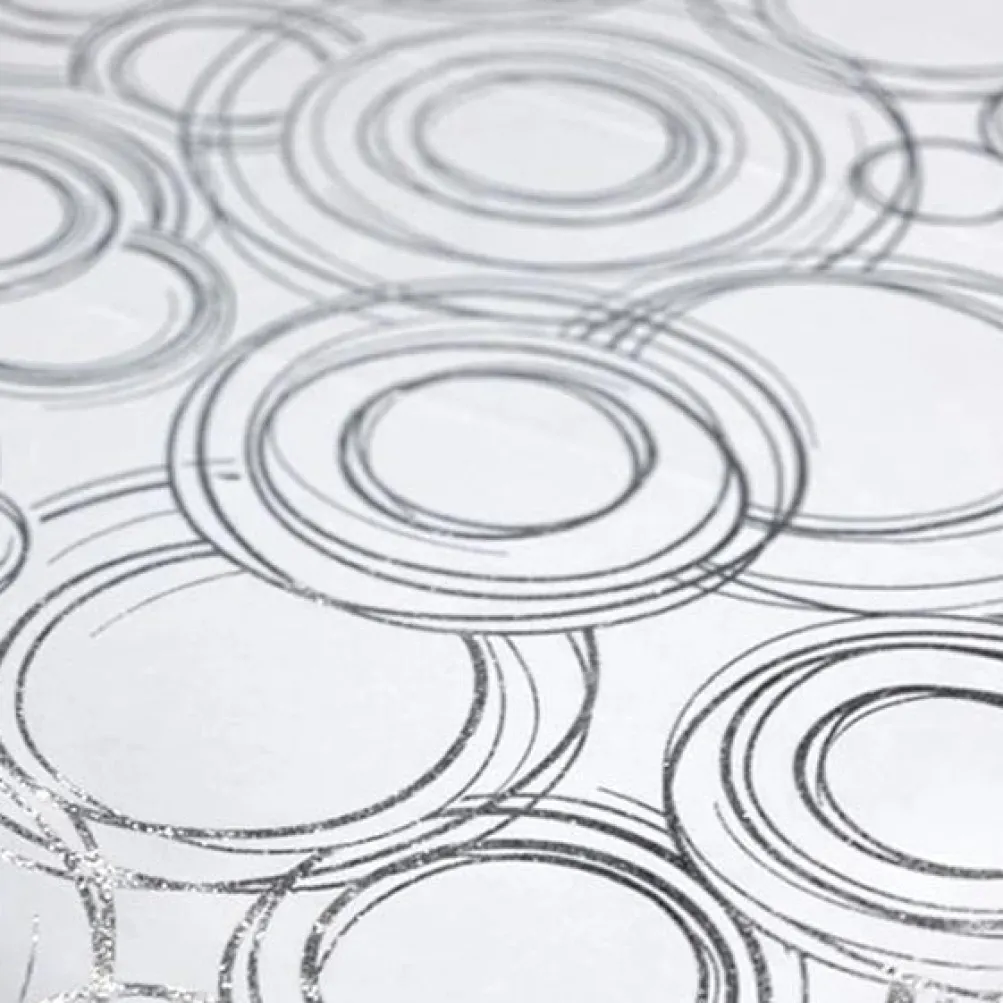 Orbit (Metallic Print) Table Linen in White and Silver