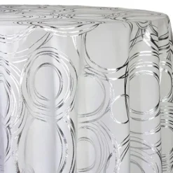 Orbit (Metallic Print) Table Linen in White and Silver