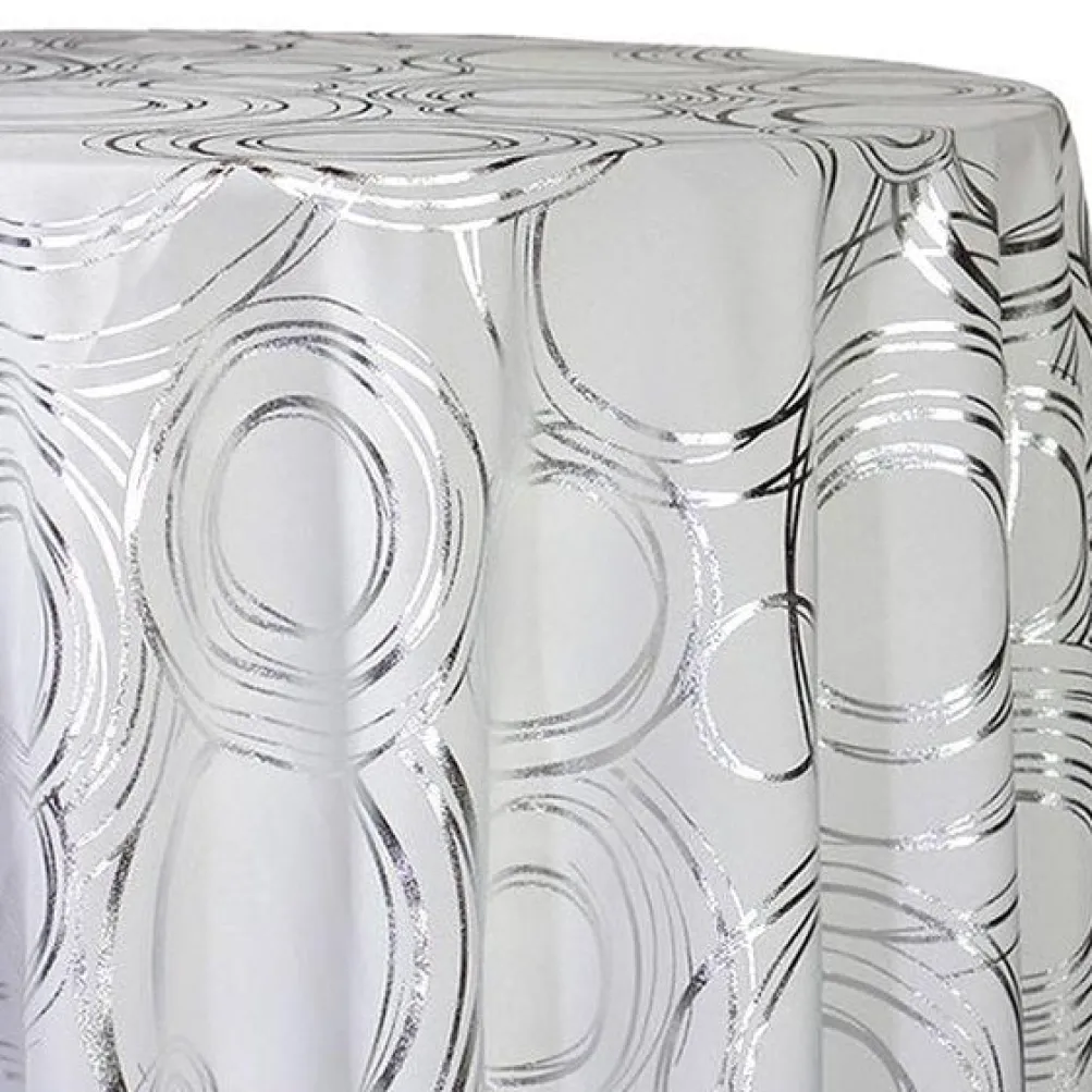 Orbit (Metallic Print) Table Linen in White and Silver