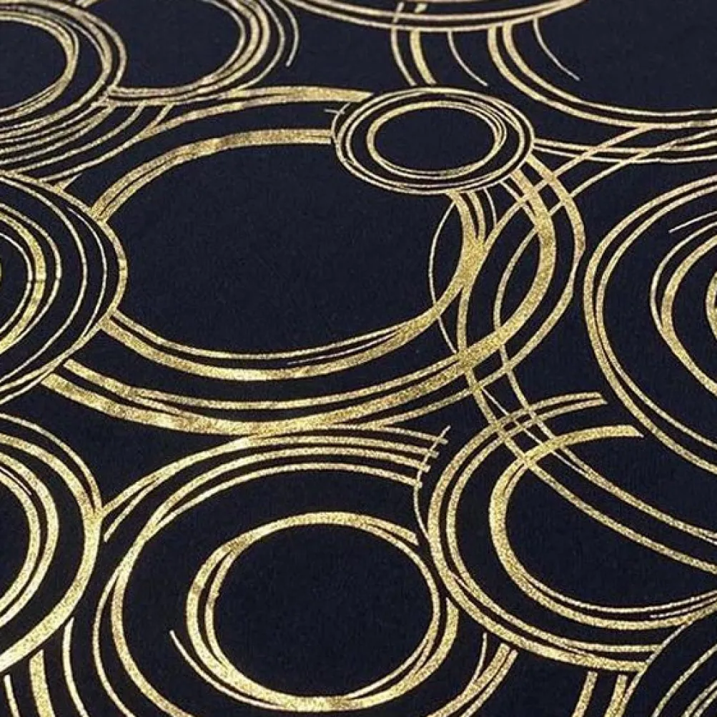 Orbit (Metallic Print) Table Linen in Black and Gold