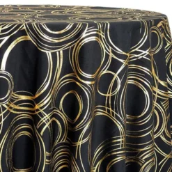 Orbit (Metallic Print) Table Linen in Black and Gold