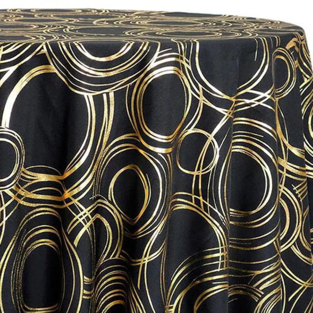 Orbit (Metallic Print) Table Linen in Black and Gold