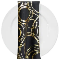Orbit (Metallic Print) Table Napkin in Black and Gold