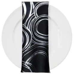 Orbit (Metallic Print) Table Napkin in Black and Silver