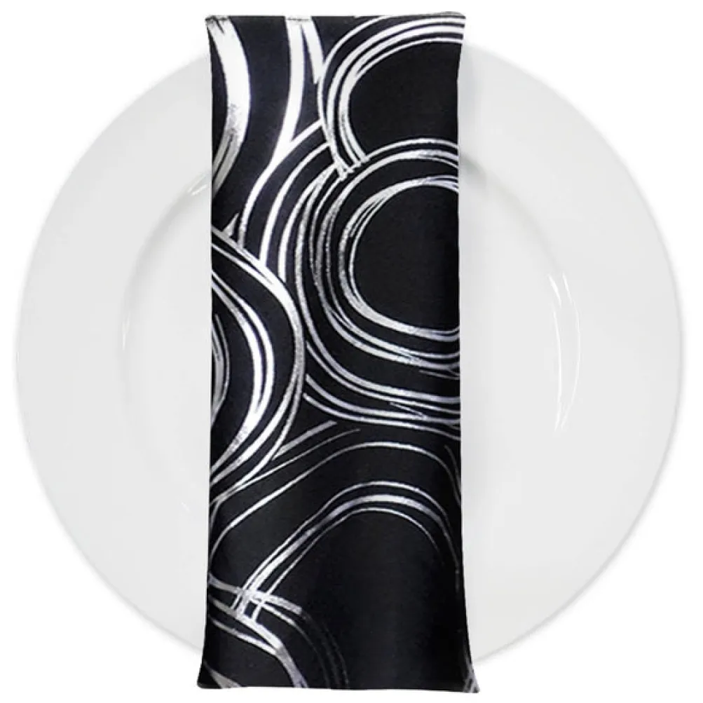 Orbit (Metallic Print) Table Napkin in Black and Silver