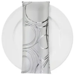 Orbit (Metallic Print) Table Napkin in White and Silver