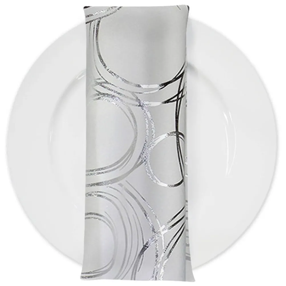 Orbit (Metallic Print) Table Napkin in White and Silver